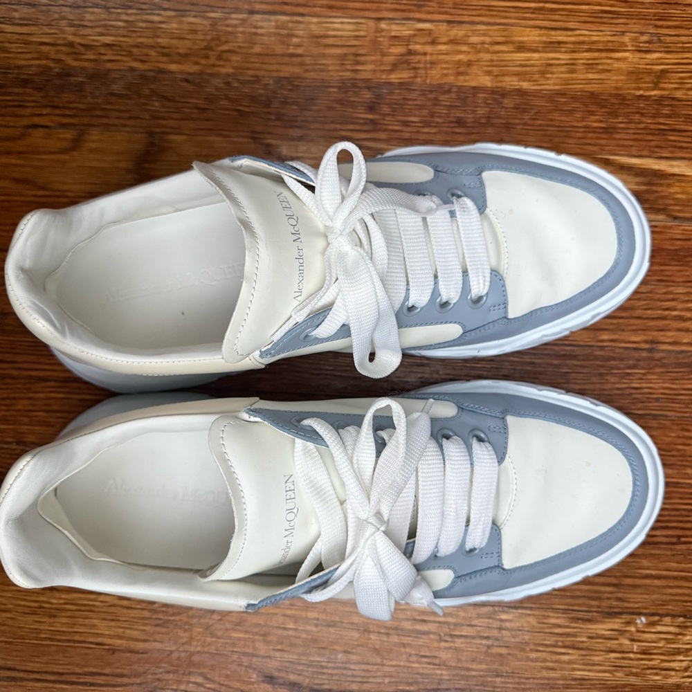 Alexander McQueen White with Light Blue Accent Sneakers
